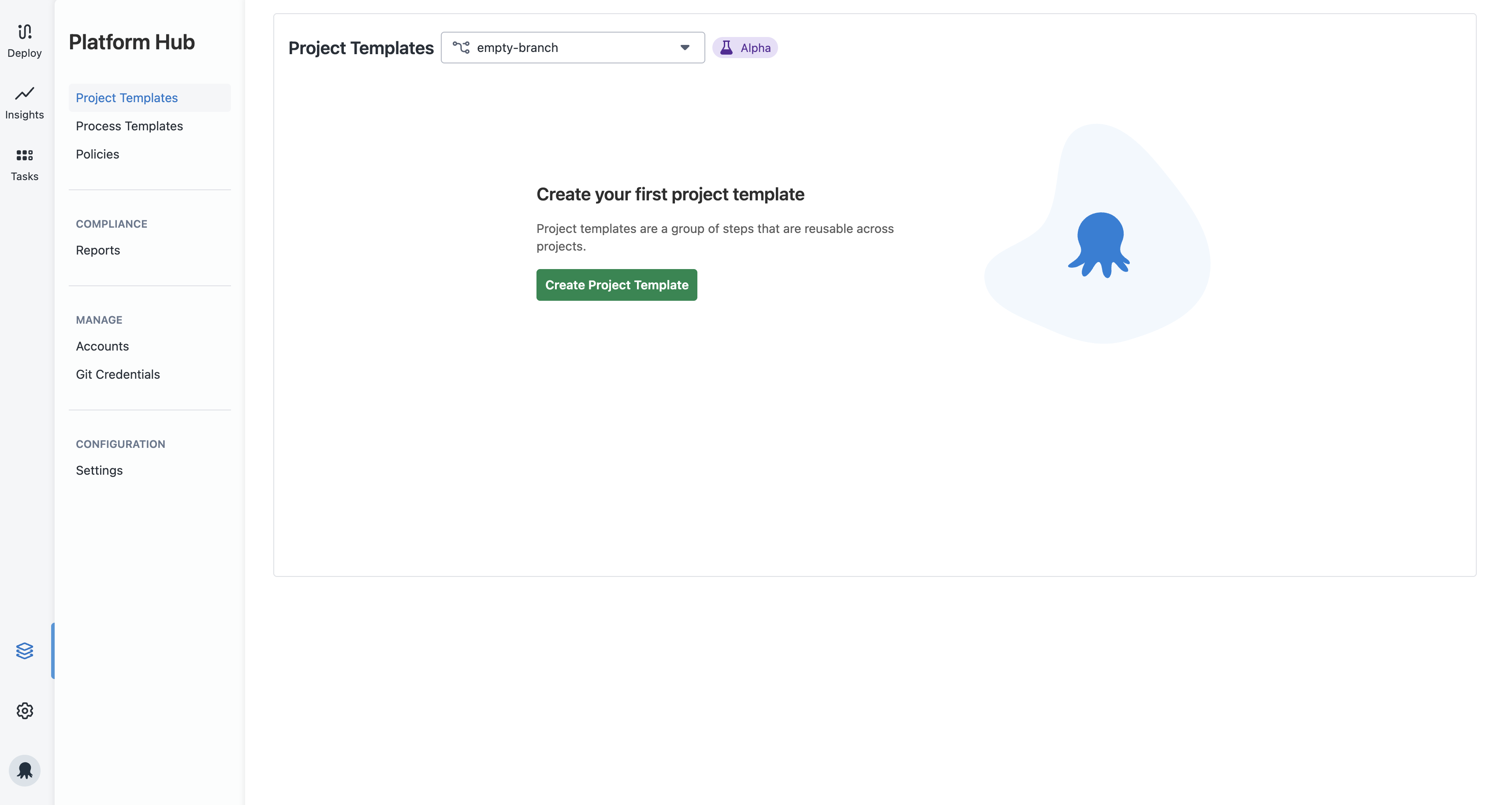 Creating a project template with a name and description
