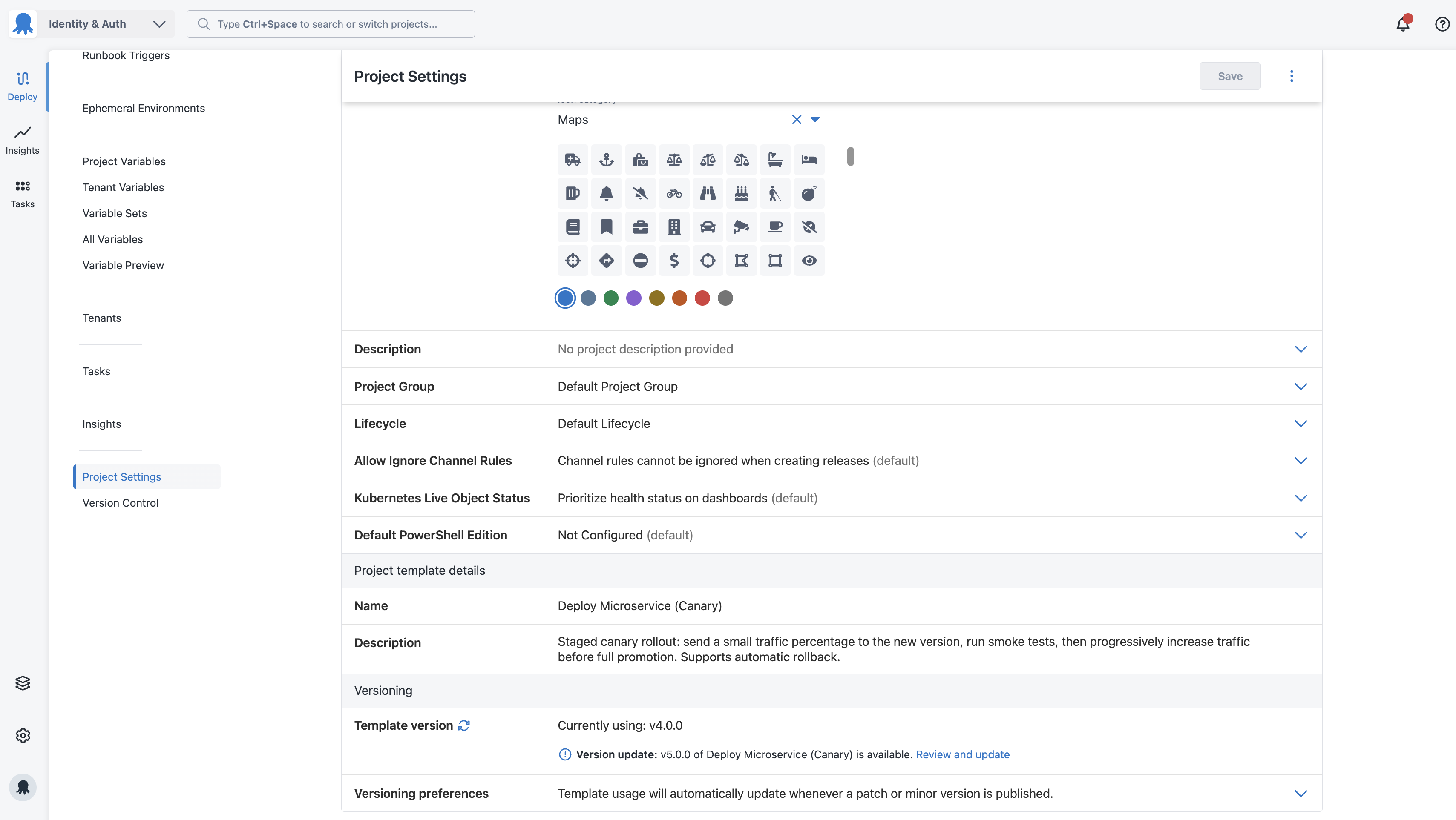 Configuring template version update preferences