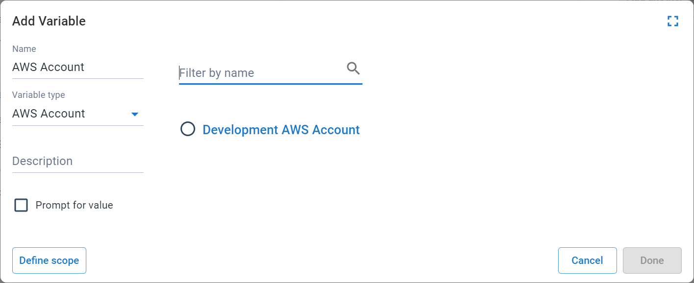AWS account variable selection
