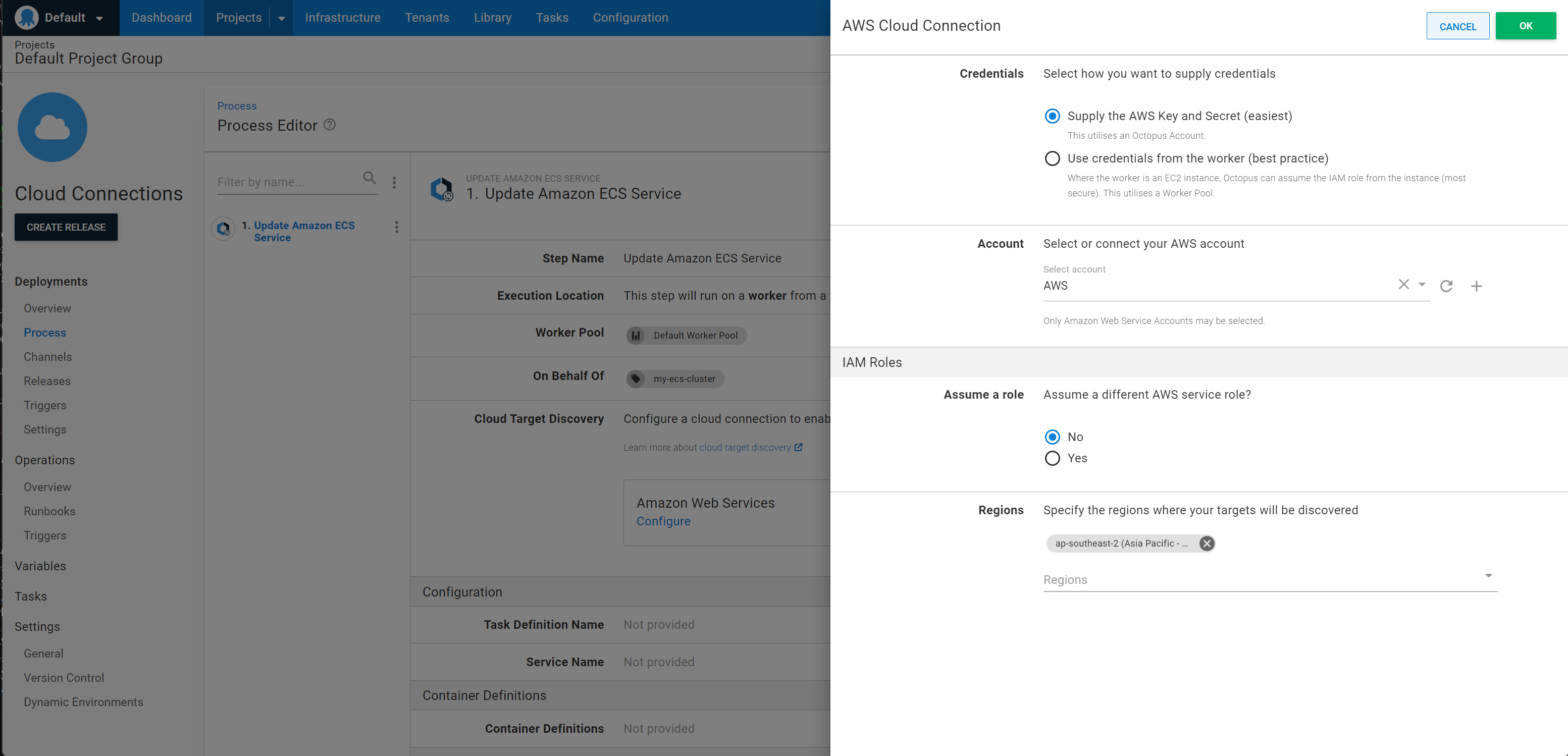 Configuring Cloud Connections for an AWS step