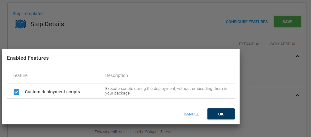 Configure features on ARM template step