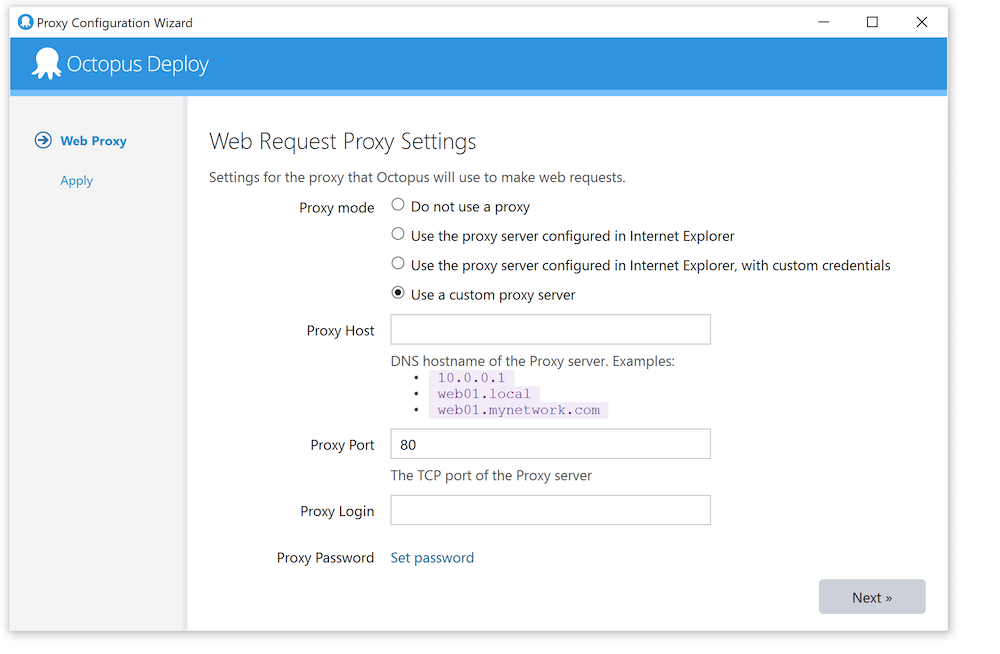 Web request proxy settings