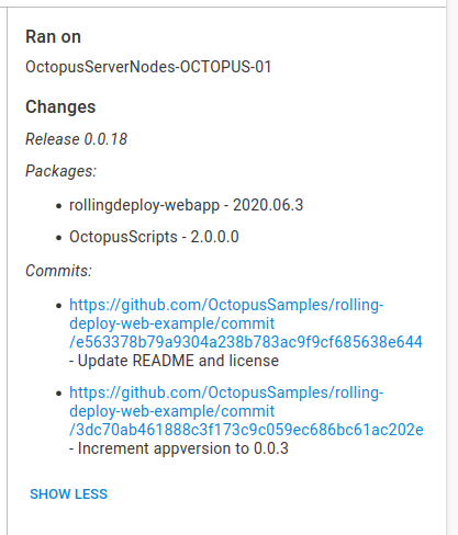 Deployment notes rendered using the Octopus.Template.Each.Last variable