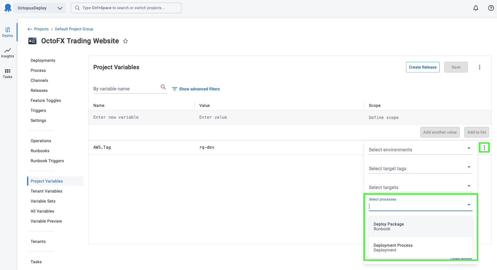 Scoping a variable to a process