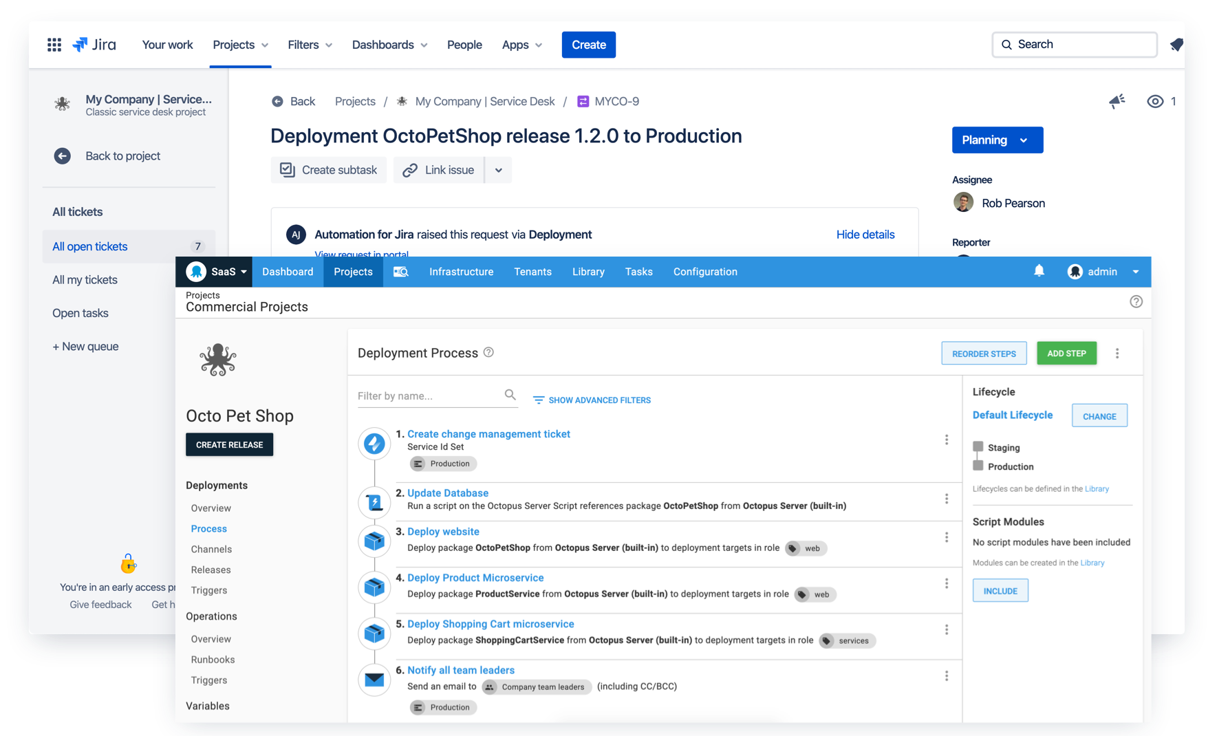 Integrated change management with Jira Service Desk and Octopus deployments